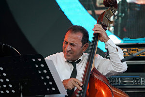 Участник коллектива Ваагна Айрапетяна (Армения) выступает на 16-м международном музыкальном фестивале Koktebel Jazz Party